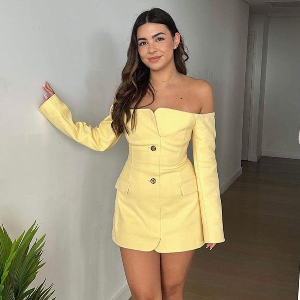 Off-Shoulder Long-Sleeve A-Line Mini Dress