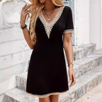 V-Neck Lace-Stitching Long Dress