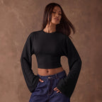 Women's Round-Neck Long-Sleeve Short Top Autumn Bell Sleeve Slim Fit Cropped Outfit Figure Flattering Bottoming T Shirt Set