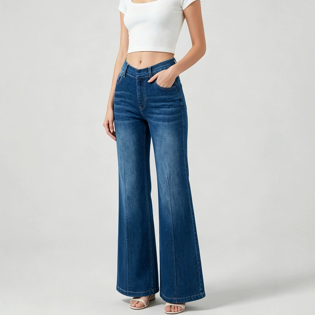 Women's Supply Elegant Elegant Straight High Waist Elastic Elastic Waist Washed Denim Women Pants