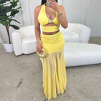 Women's Hollow Out Cutout Top And Skirt Two-Piece Set