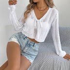 Women's Early Autumn Casual Lace Up Cutout Long-Sleeve Cardigan