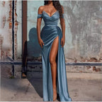 Trailing Rhinestone Strapless High Split Cocktail Evening Dress