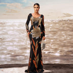 Women's V-Neck Sequin Long-Sleeve Fishtail Evening Dress