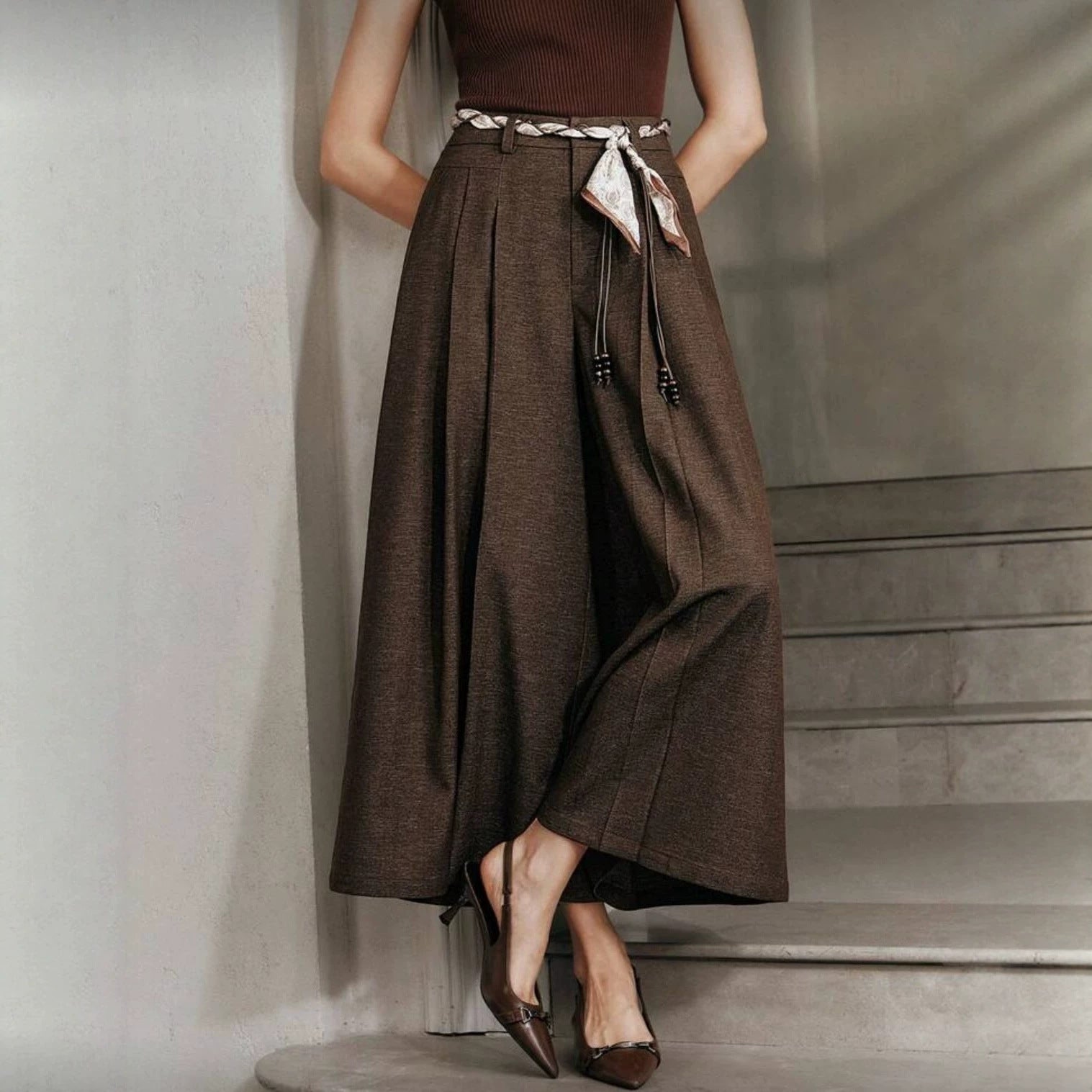 Retro Affordable Luxury Design Loose Slimming Casual Pants High End High Waist A line Small Wide Leg Pants