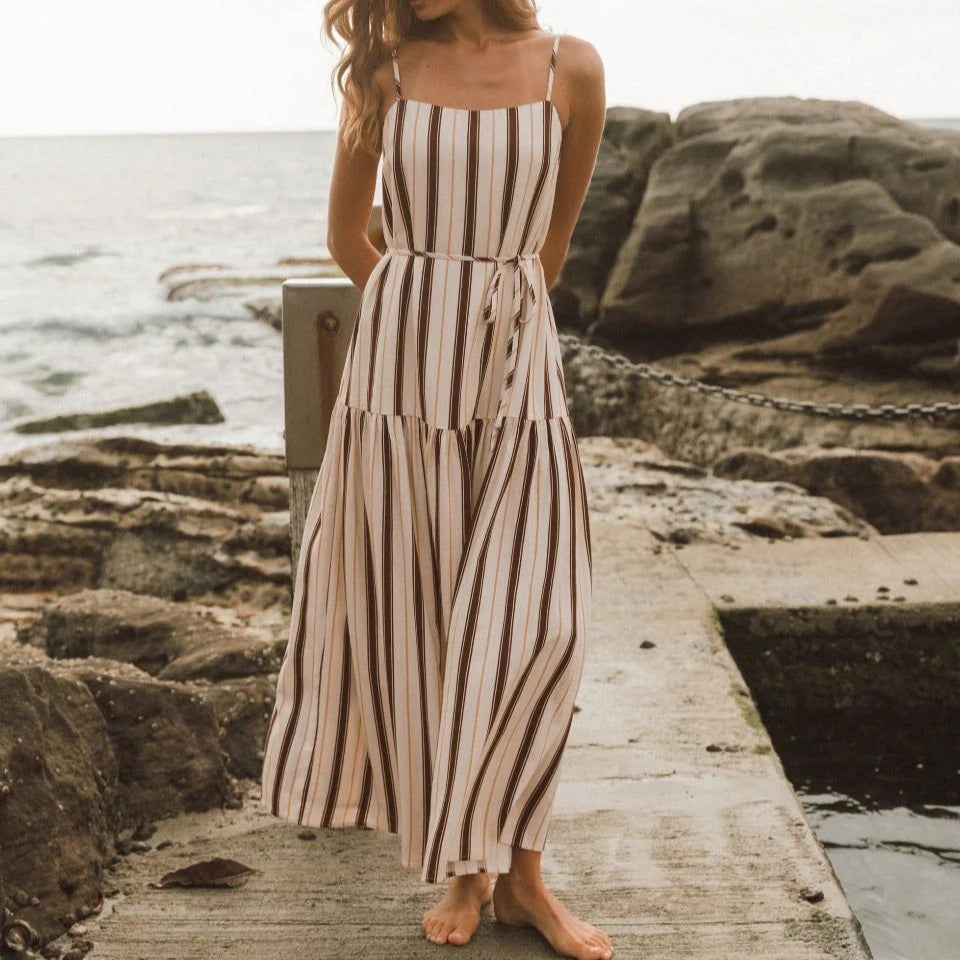 Dress Striped Printed Simple Casual Seaside Vacation Dress Women