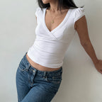 Summer Sexy All Match Sexy Puff Sleeve Solid Color Top