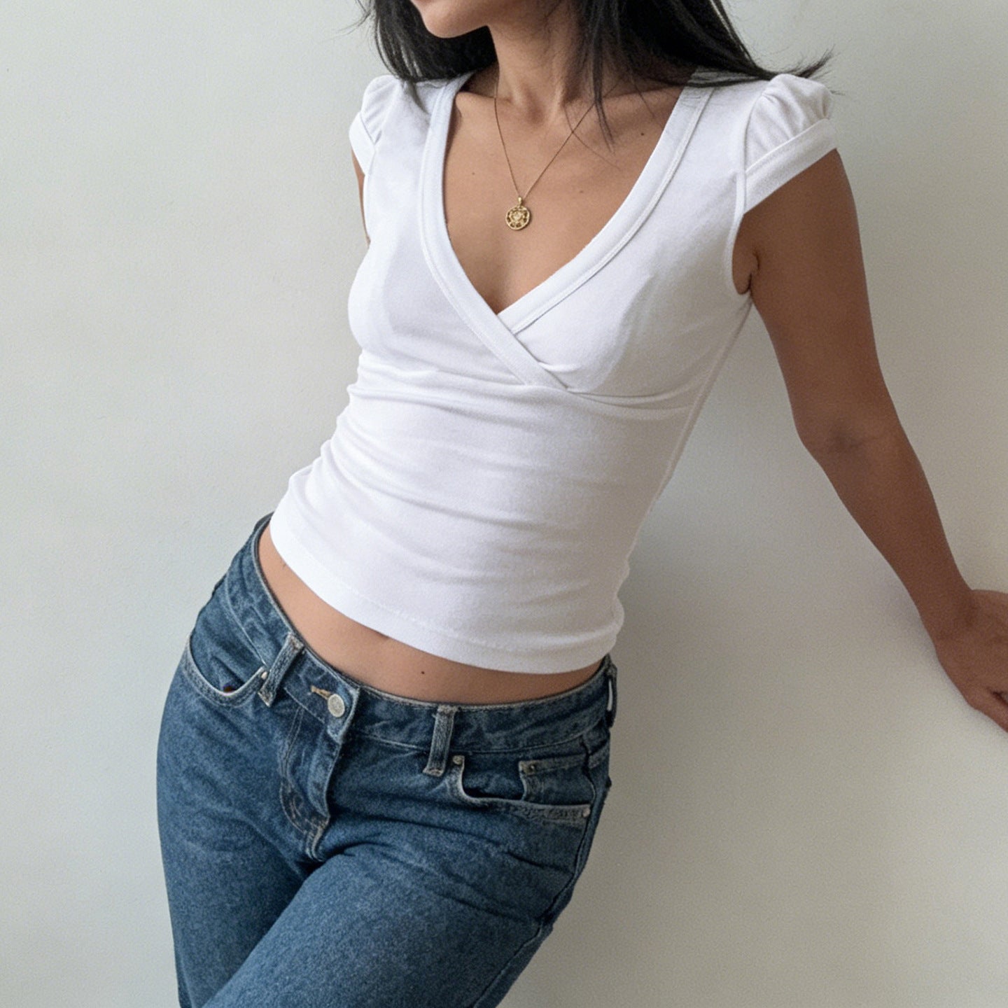 Summer Sexy All Match Sexy Puff Sleeve Solid Color Top