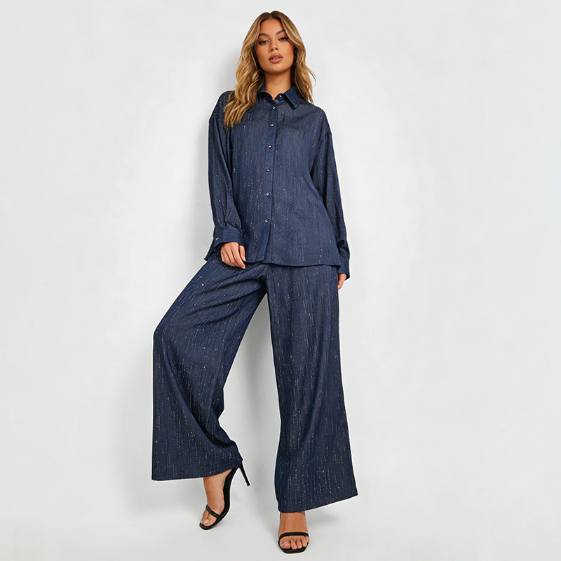Casual Two Piece Sets Polo Collar Single Breasted Shirt HW