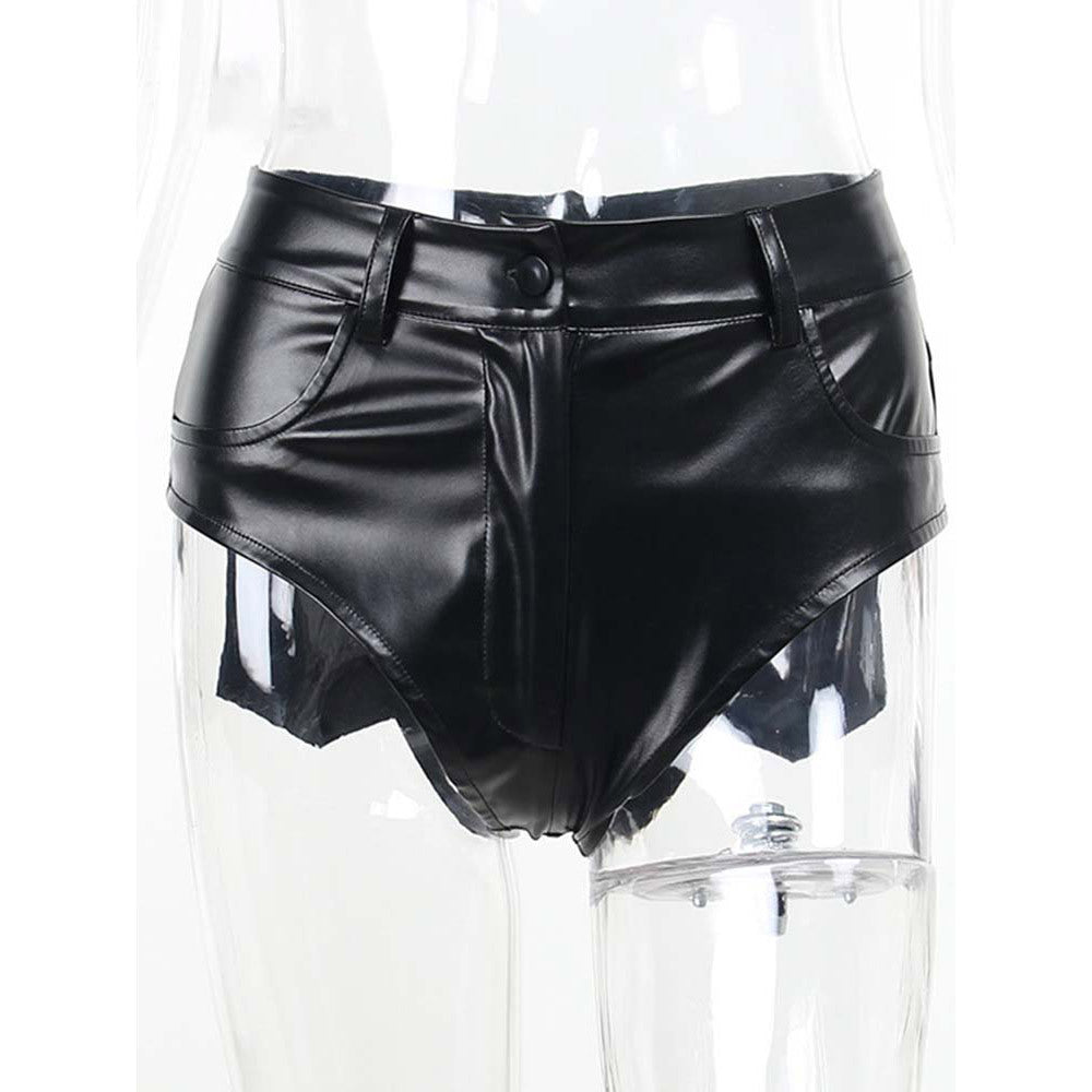 Leather High Waist Hip Faux Base Elasticity Shorts