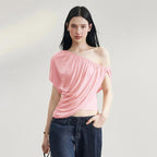 Sexy Casual Solid Color Sexy Slim Oblique Shoulder Tops