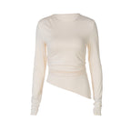 Women's Ruched Crew Neck Long Sleeve Top