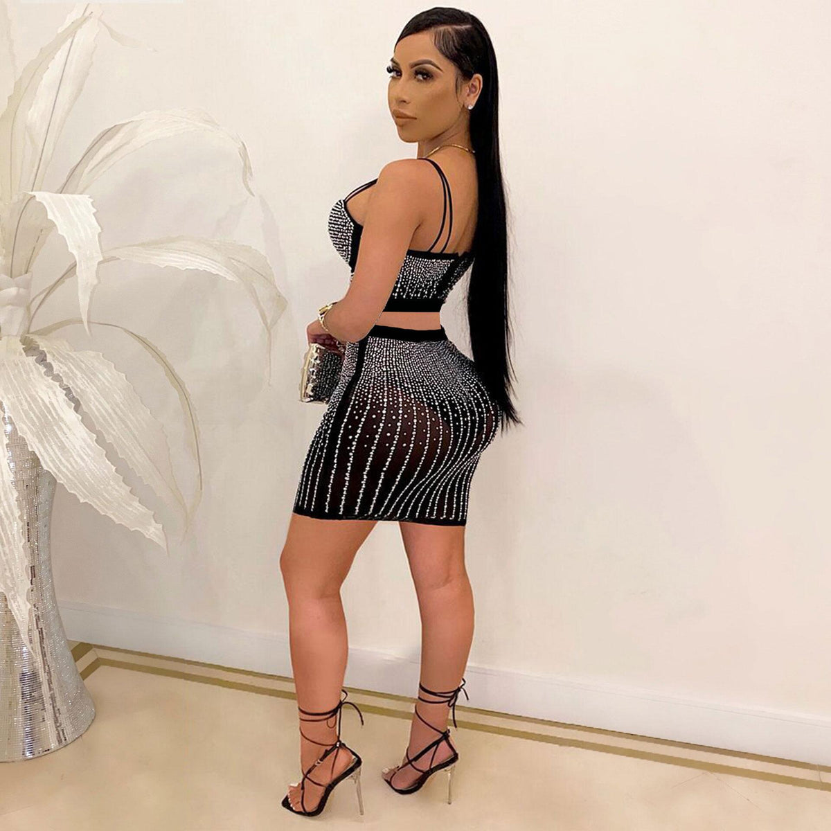 Women's Diamond Wrapped Chest Strap Coordinated Two-Piece Set