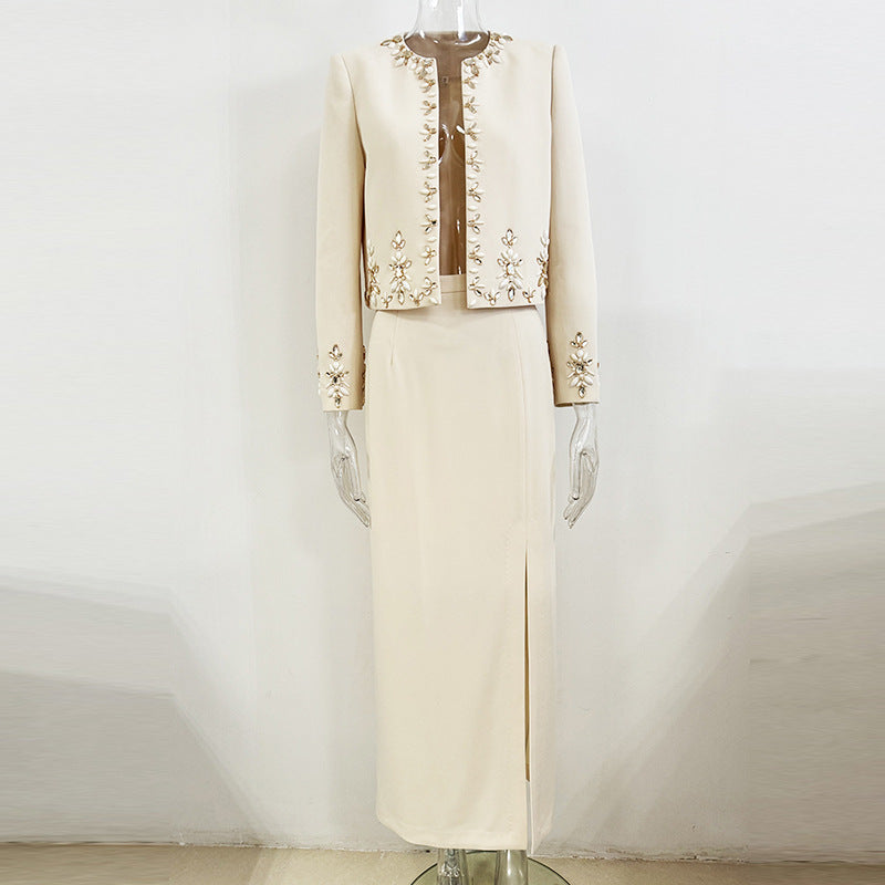 Women's Star Heavy Industry Beads Jacket and Skirt Two-Piece Set