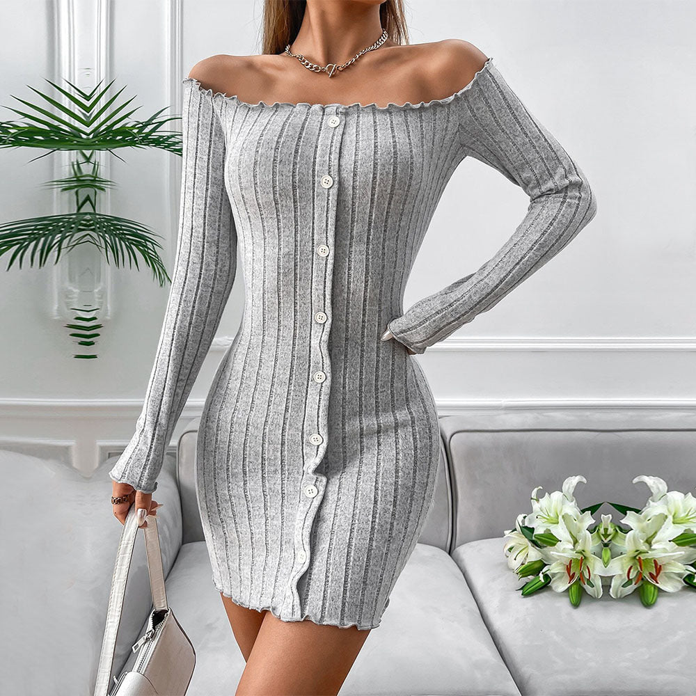 Women's Women's Pure Dress Boat Collar Off The Shoulder High Waist