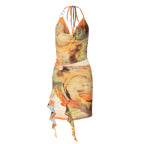 Women's Women Clothing Summer Printing Sexy Backless Lace Up Dress