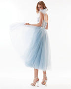 Women's Light Blue 3d Mesh Backless Cocktail Dress