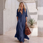 Women's Loose Collared Maxi Shirt Dress