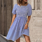 Striped Square-Neck Lace-Up Dress