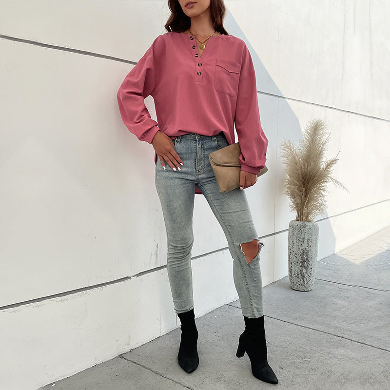 Women's Spring Women Clothing Long Sleeve Solid Color Shirt Casual Women