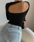 Women's T-Shirt Backless Round Neck Hollow Out Cutout T-Shirt Tight