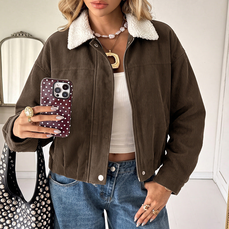 Contrast-Trim Corduroy Jacket