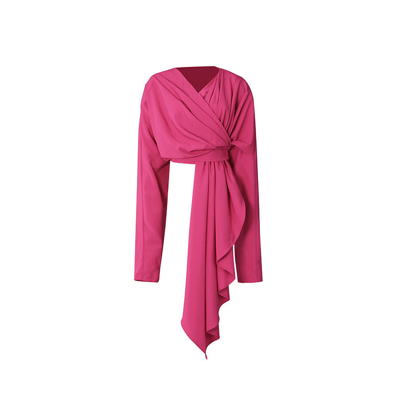 Ribbon Detail V-Neck Slim Fit Top