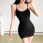 Women's Feather-Trim Spaghetti-Strap Bodycon Dress
