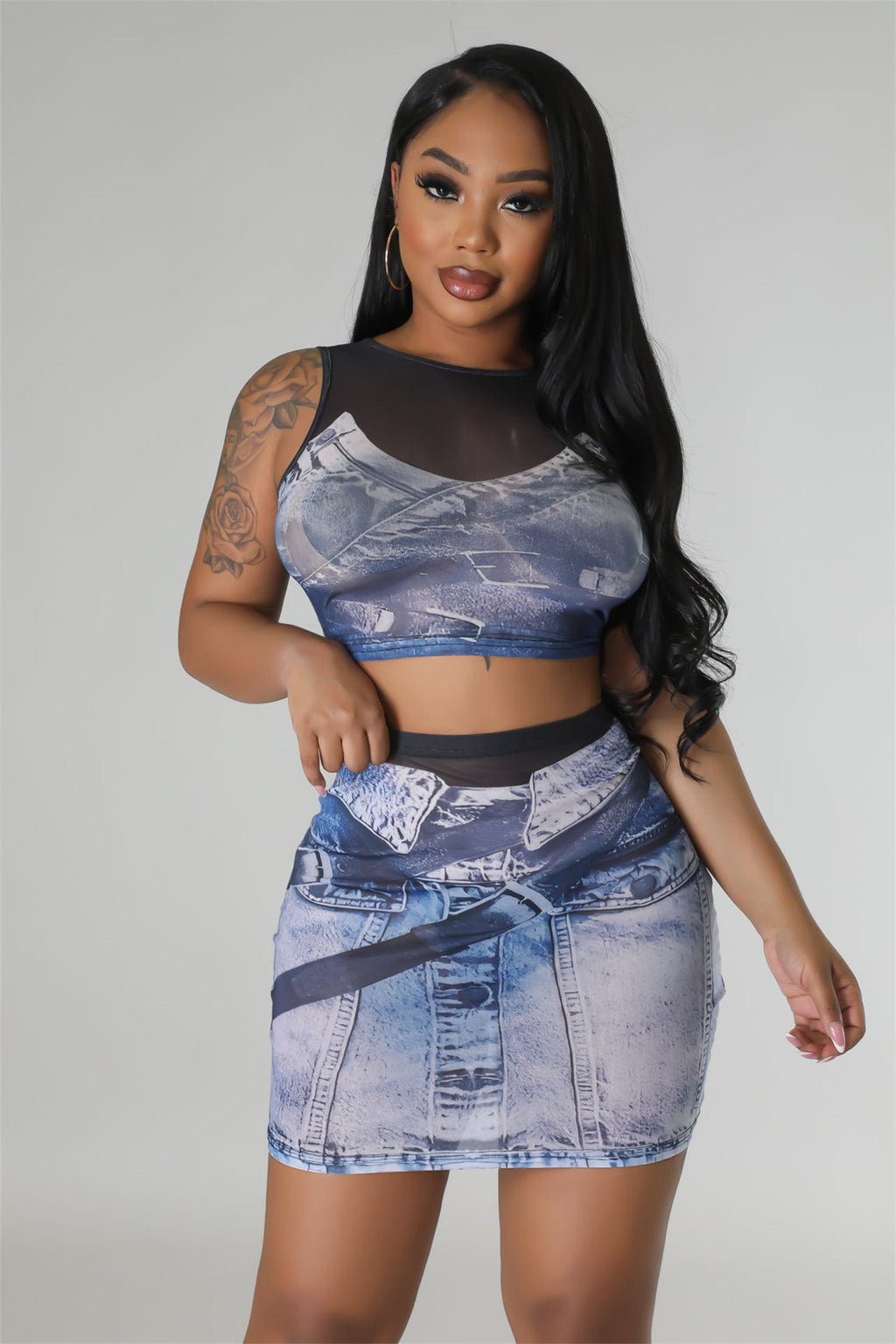 Women's Mesh Floral Print Coordinated Coordinated Two-Piece Set