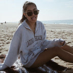 Women's Casual Spring Pullover Sweatshirt Letter Graphic Embroidery Zipper Pullover Baggy