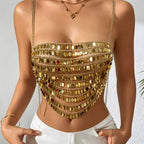 Vest Handmade Sequined Wafer Metal Chain Stitching Tassel Chain Embellished Small Vest Women Body Cha
