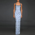 Women's Square-Neck Rhinestone Split Bodycon Maxi Dress