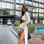 Women's Winter Woolen Slit Pleated Sweater and Skirt Two-Piece Set
