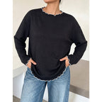 Women's Jacquard Wave-Texture Crew-Neck Sweater