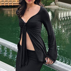 Women's T Shirt Niche Design V Neck Flared Sleeves Top