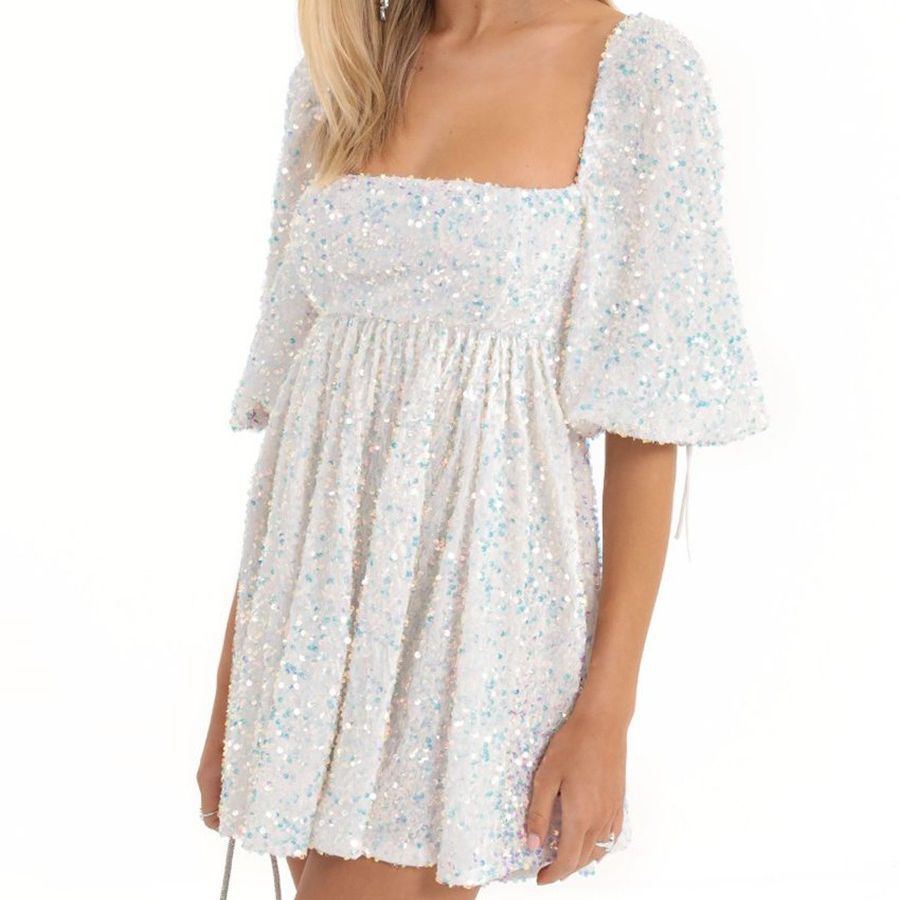 Women's Plus Size Loose Version Sequin Dress Casual Round Neck Short