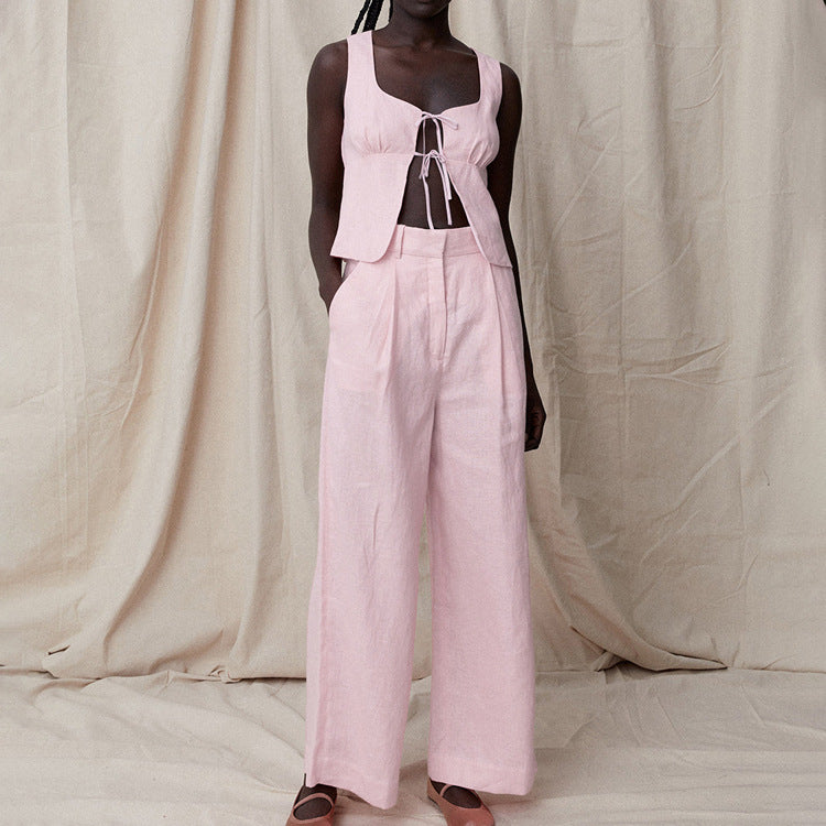 Strap Vest Top & Wide-Leg Pants Set