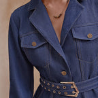 Women's Denim Belted Two-Piece Skirt Set