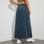 High-Waist Drawstring Denim Skirt