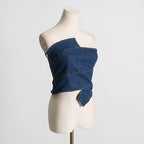 's Retro Blue Denim Tube Top Slim Short Vest