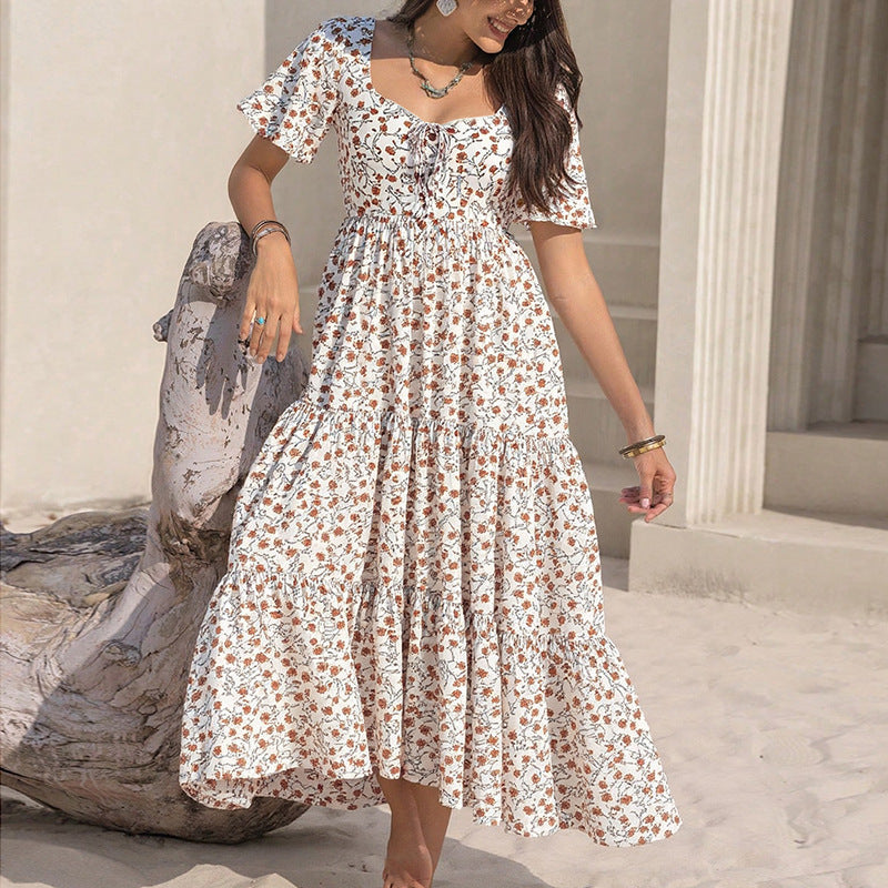 Women's Bohemian Floral V-Neck Swing Dress