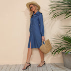 Collared Denim Long-Sleeve Dress