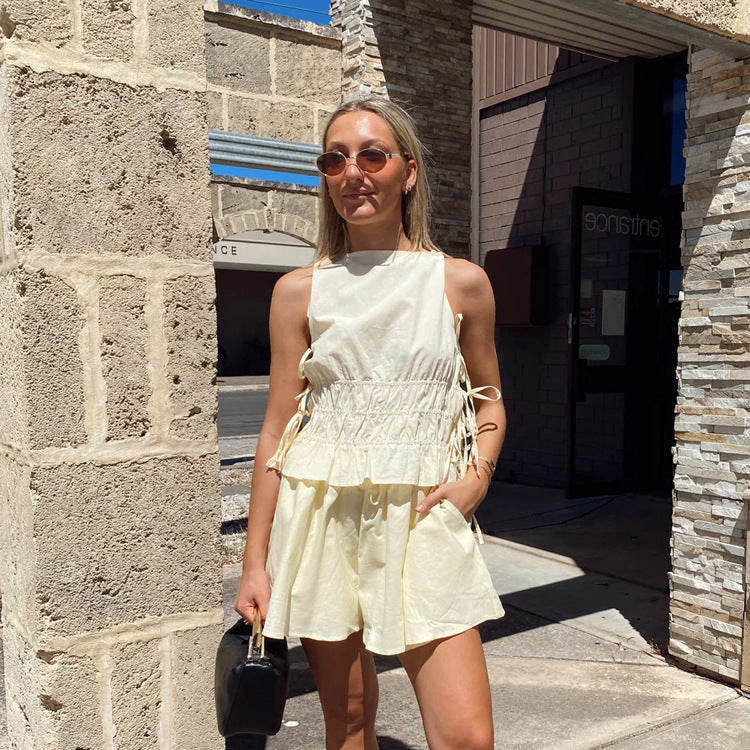 Women's Sleeveless Lace-Up Vest & Shorts Set