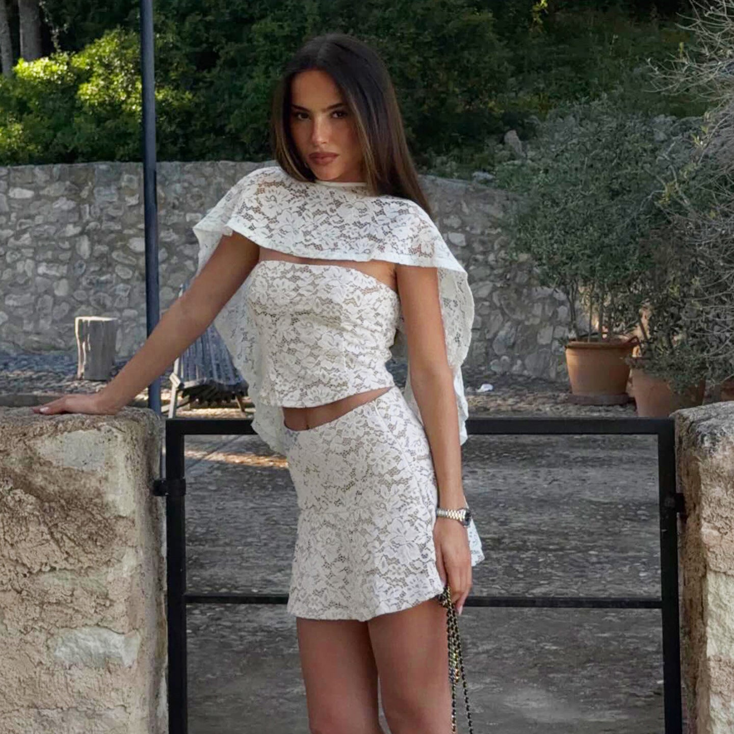 French Elegance Lace Three Piece Set Sexy Vacation Tube Top