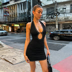 Halter Backless Beaded Dress
