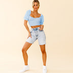 Women's Pleated Ruffle Chiffon Crop Top