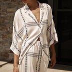 Half Sleeve Collared Shirt Wide Leg Pants