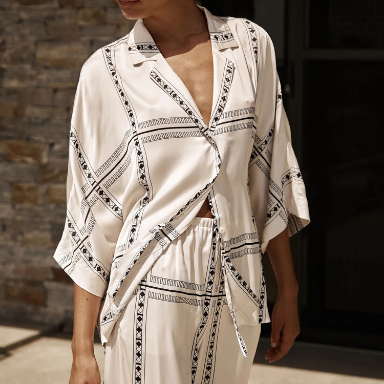Half Sleeve Collared Shirt Wide Leg Pants