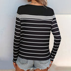 Women's Fall Women Clothing Casual Striped Long Sleeved T Shirt Women