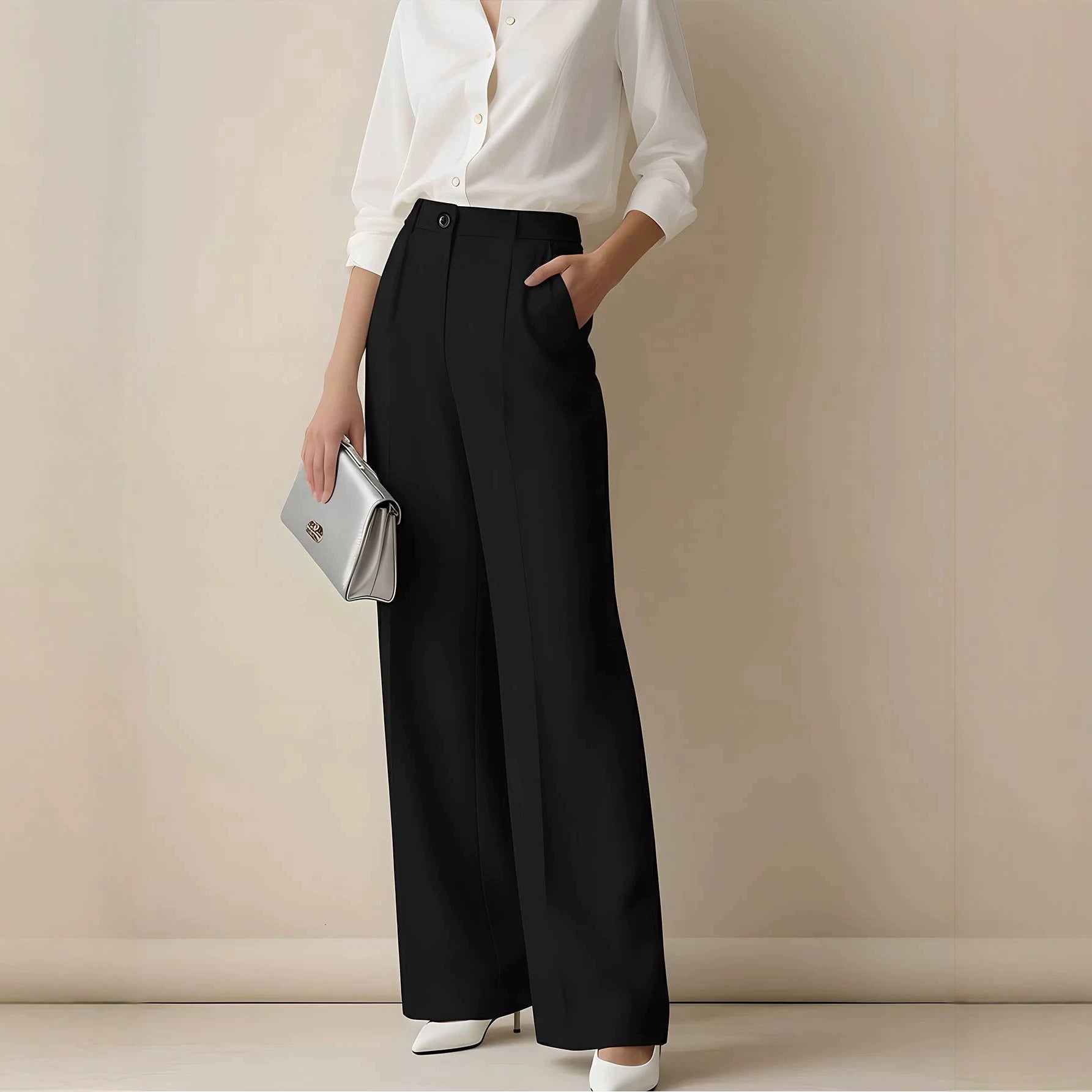 High Waist Show Thin Black Small Old Money Work Pant Wide Legged Casual Light Luxury Straight Leg Pants